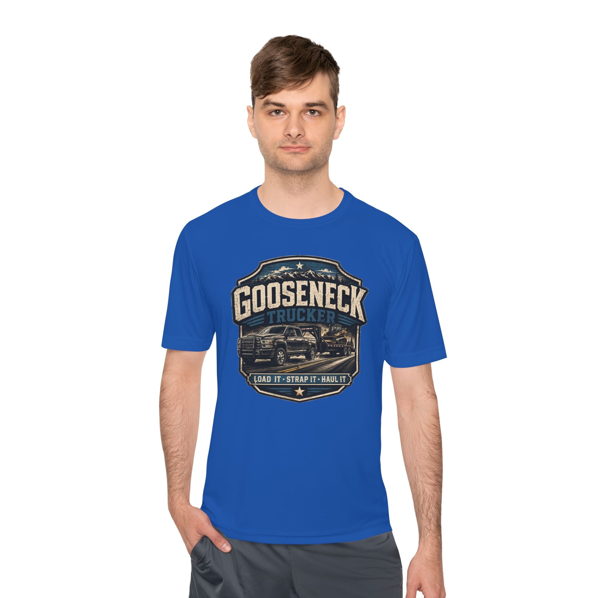 Gooseneck Trucker Tee — 'Gooseneck Trucker: Load It • Strap It • Haul It' Moisture‑Wicking Shirt