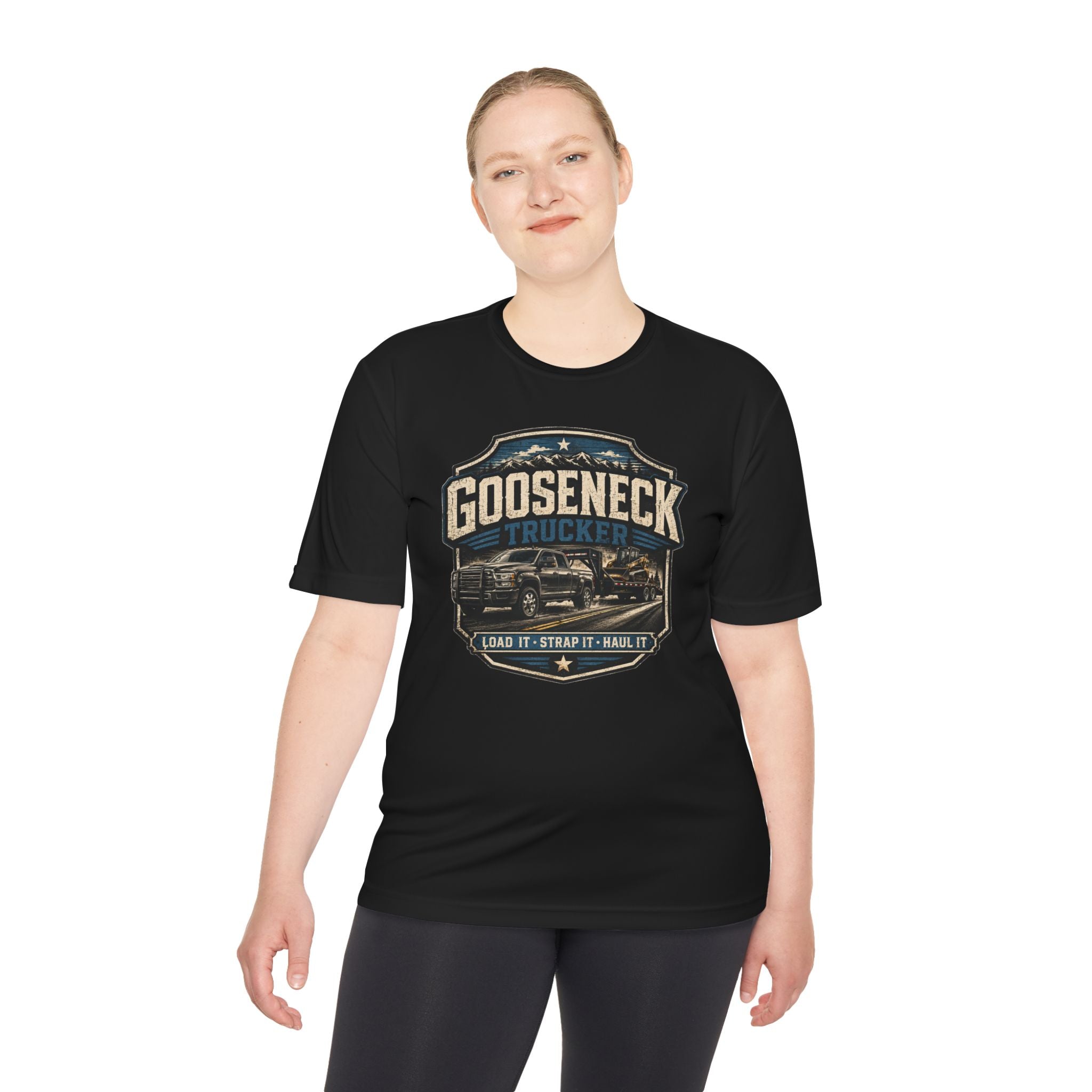 Gooseneck Trucker Tee — 'Gooseneck Trucker: Load It • Strap It • Haul It' Moisture‑Wicking Shirt