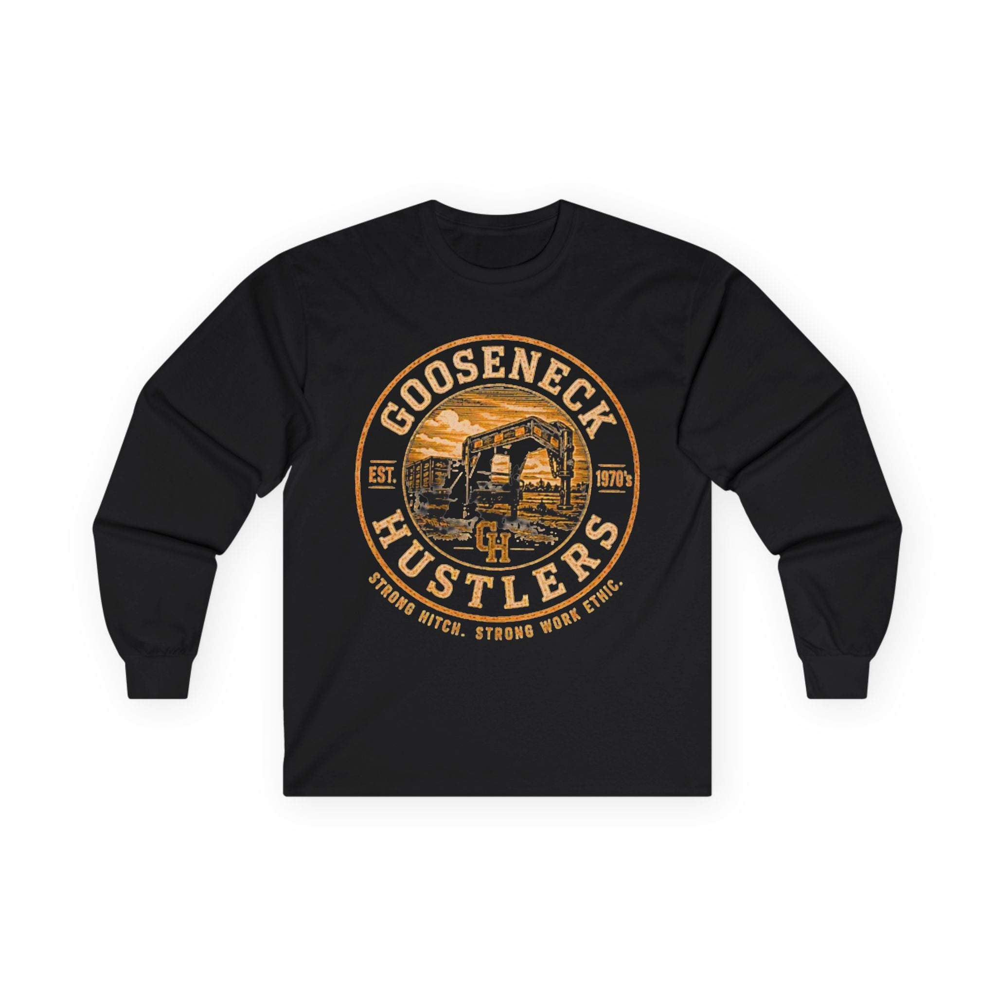 Gooseneck Hustlers logo Long Sleeve Tee | Vintage truck oilfield design