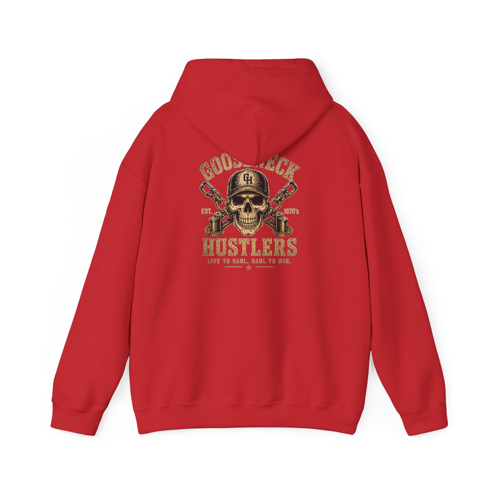 Good Luck Hustlers Skull Hoodie | Crossed Baseball Bats Vintage Logo