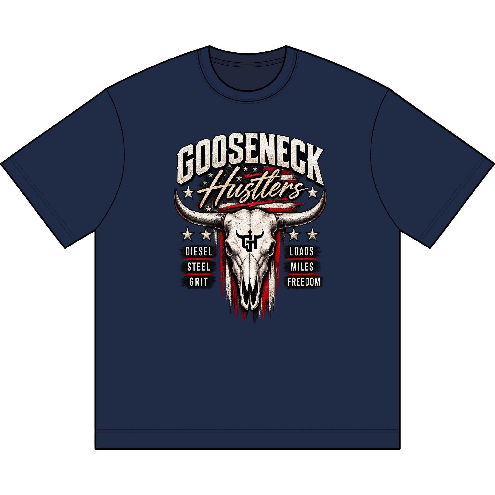 Gooseneck Hustlers Bull Skull graphic tee | Western trucking shirt