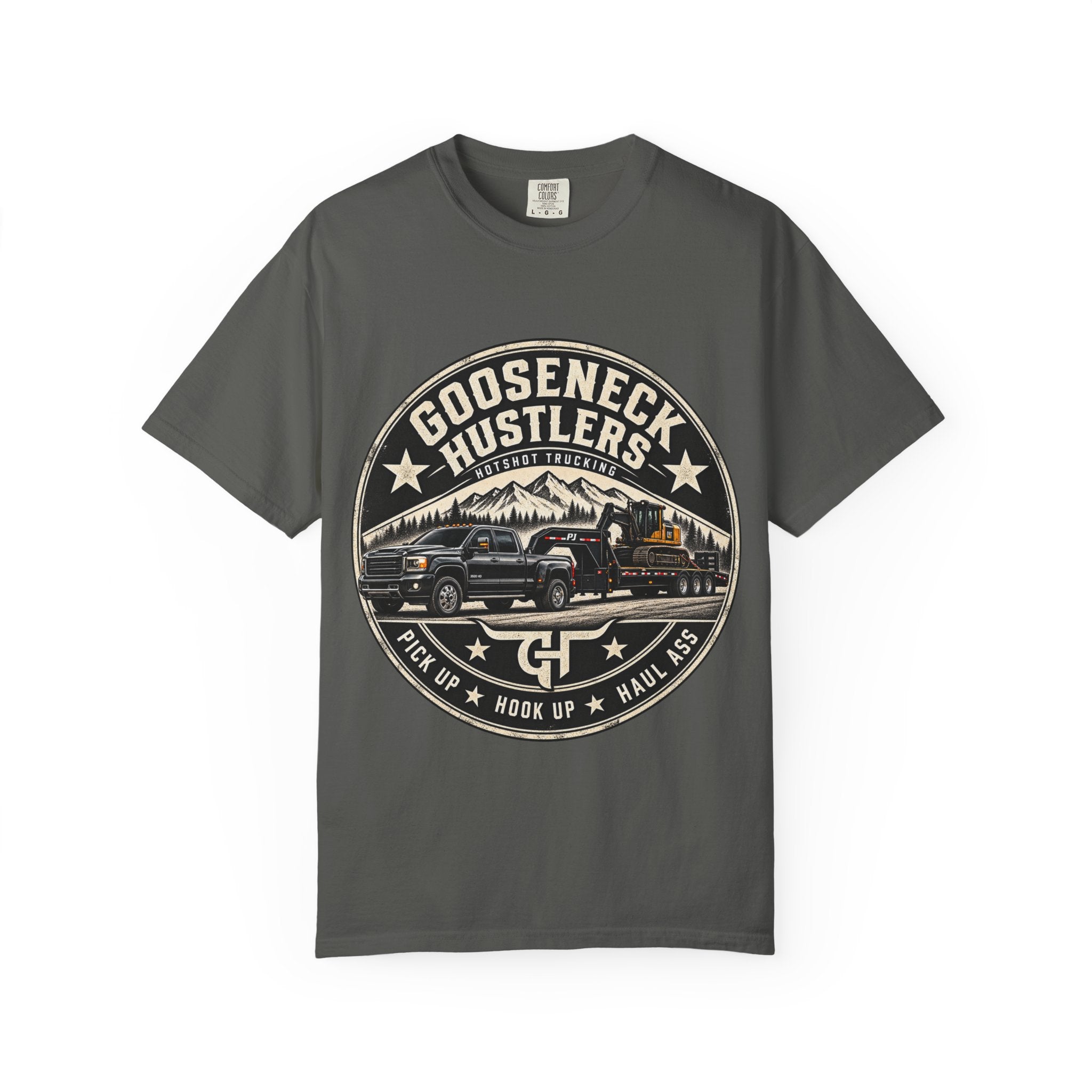 Gooseneck Hustlers Pickup Truck T-Shirt | Mountain Tow Haul Graphic
