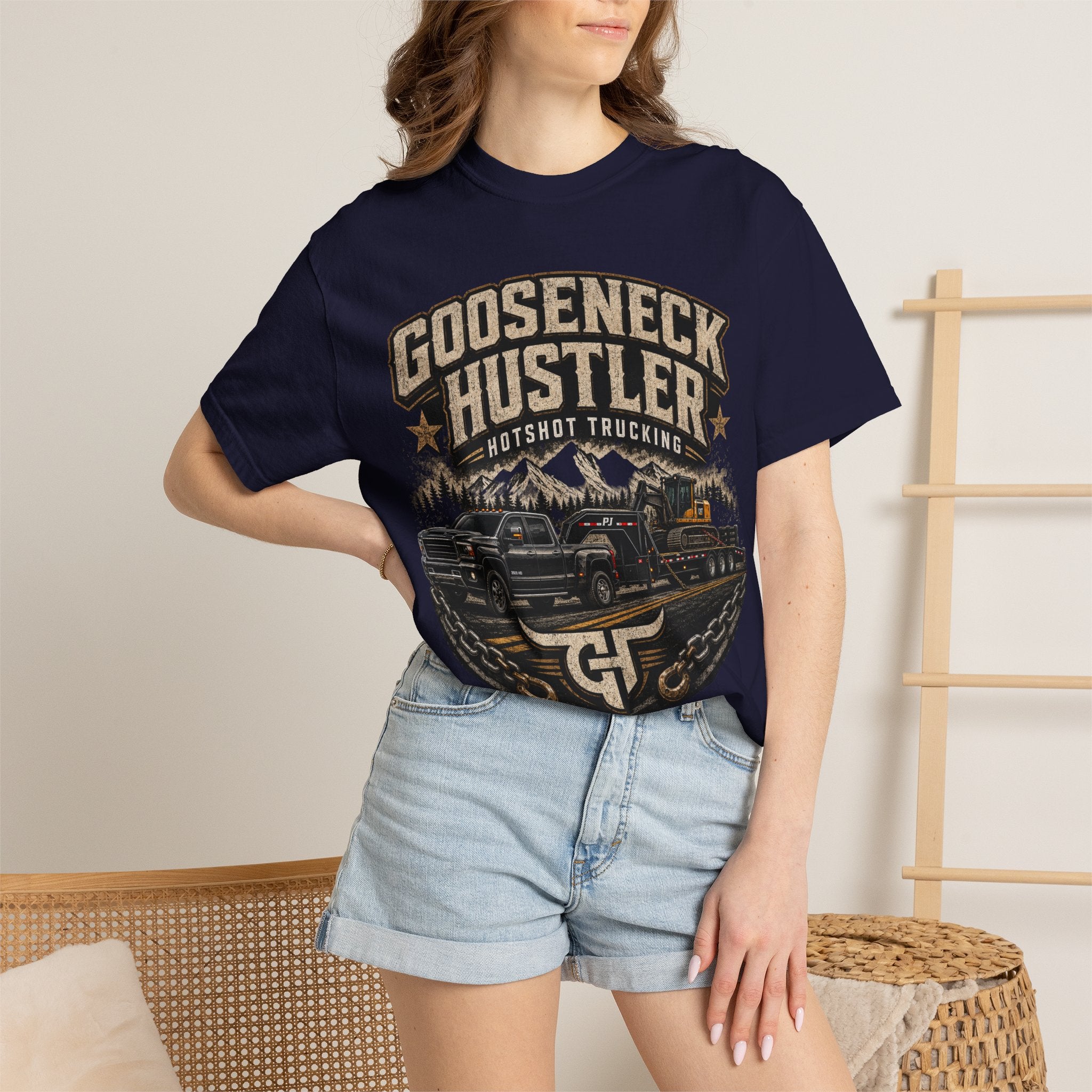 Gooseneck Hustler Trucking T-Shirt — Vintage Semi Truck & Hauler Tee
