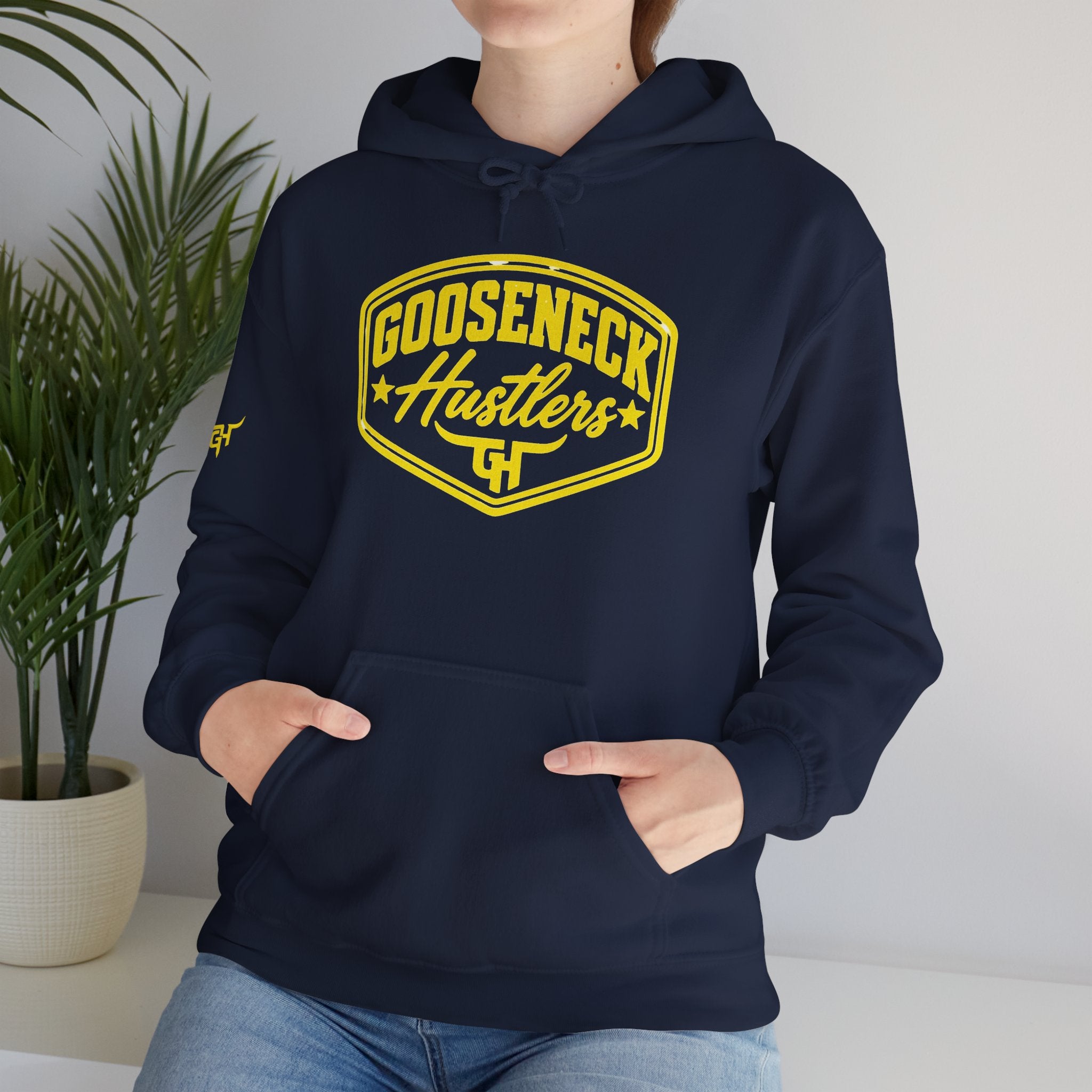 Gooseneck Hustlers Script Logo Hoodie | White Pullover Sweatshirt