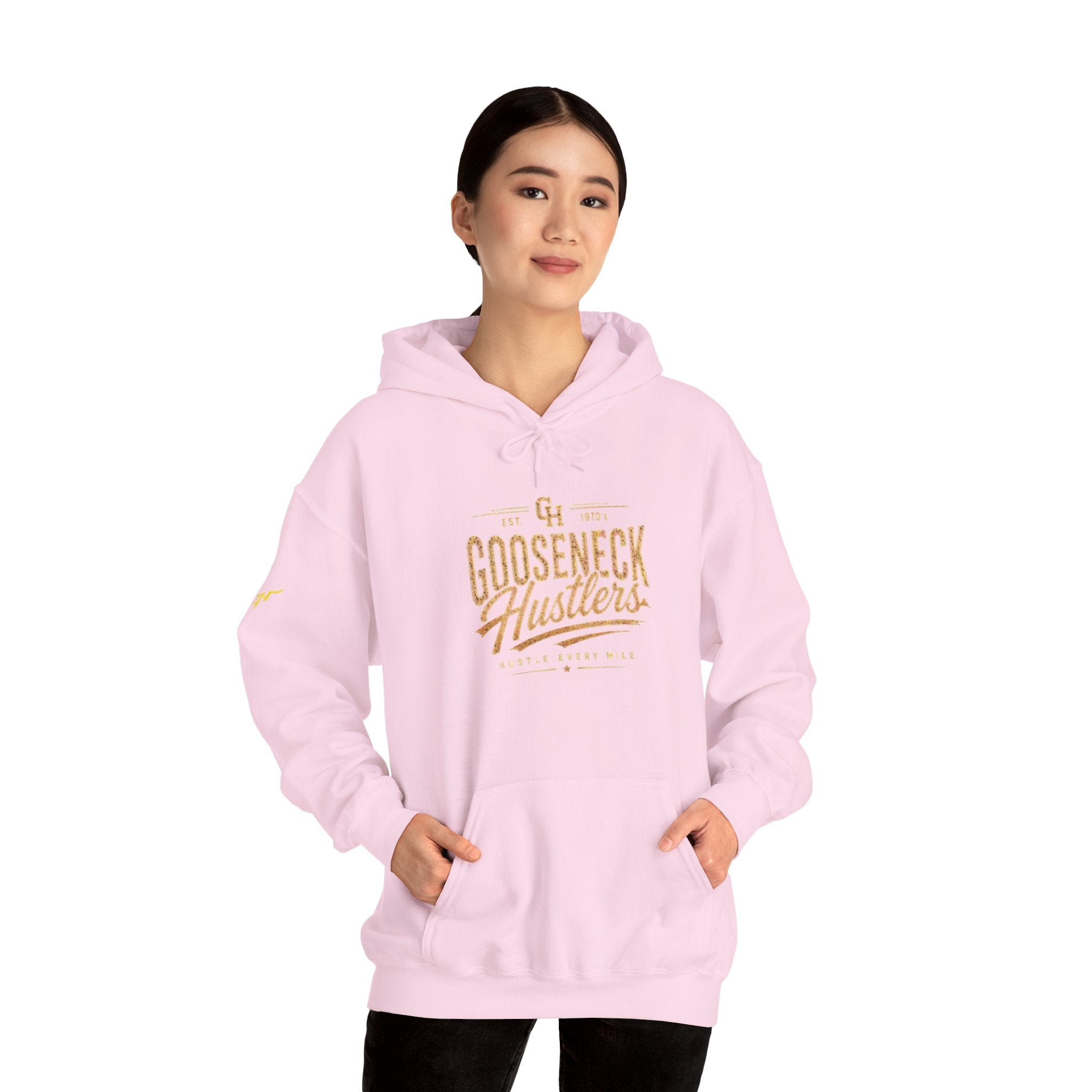 Gooseneck Hustlers Script Logo Hoodie | White Pullover Sweatshirt