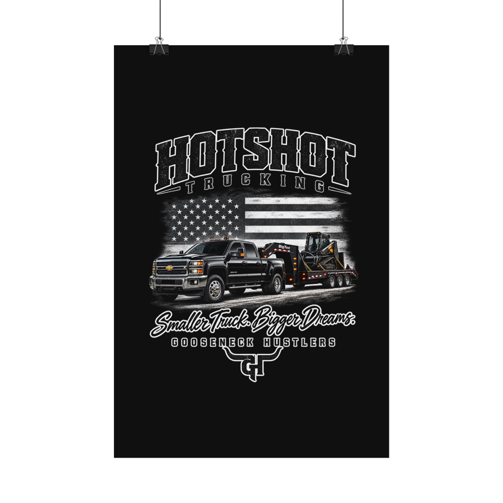 Hotshot Trucking Satin Poster | Gooseneck Tow Truck, American Flag