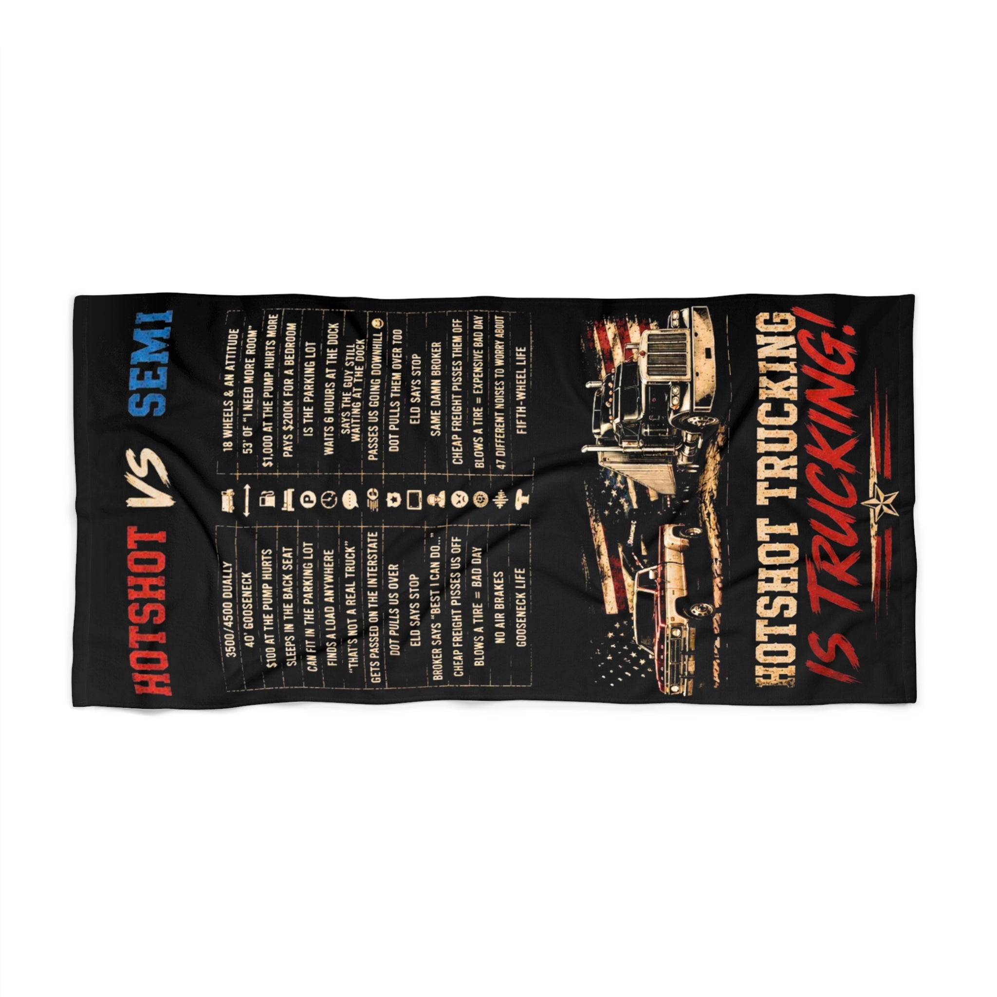 Trucker Rules Beach Towel – "Hotshot vs Semi" Trucking Design