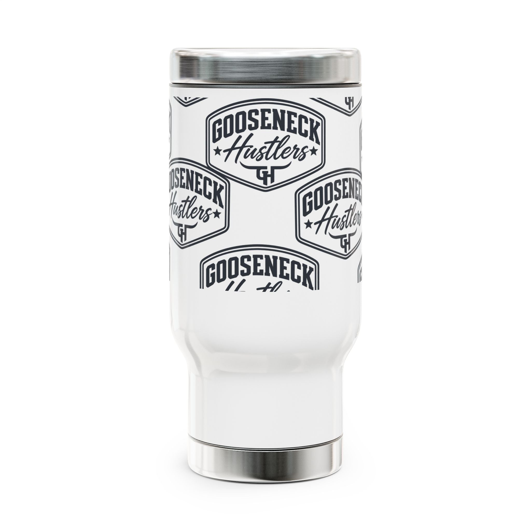 Gooseneck Hustlers Logo 14oz Stainless Travel Mug with Handle