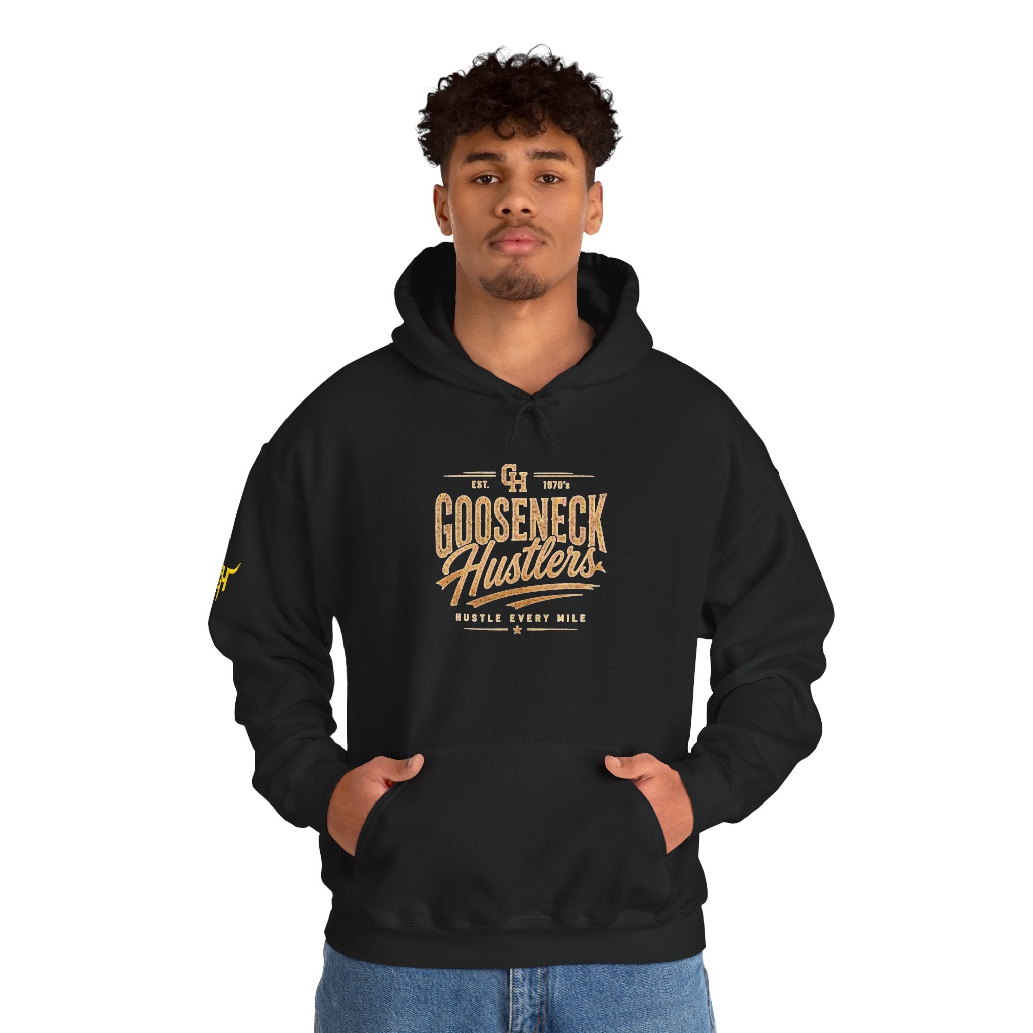 Gooseneck Hustlers Script Logo Hoodie | White Pullover Sweatshirt
