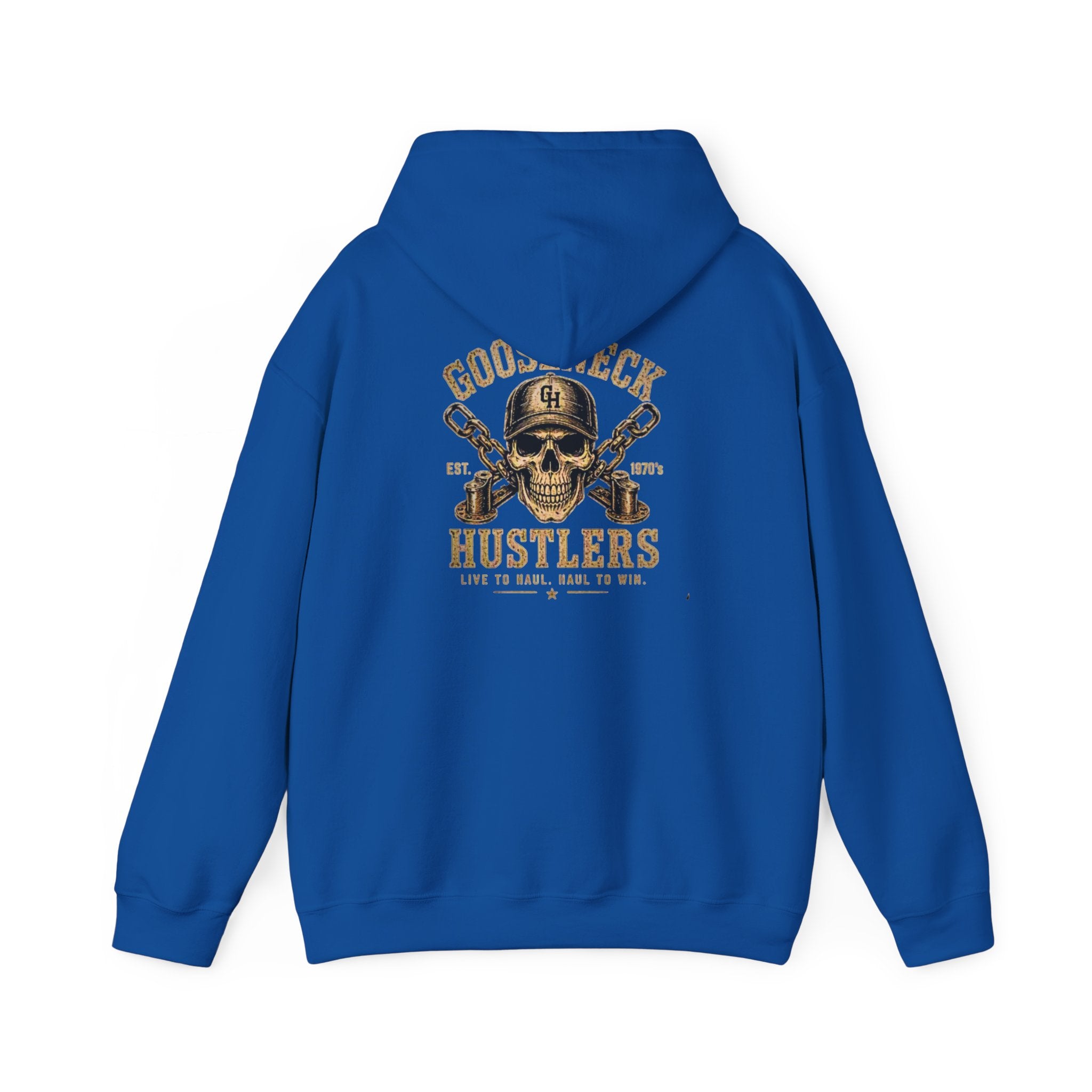 Good Luck Hustlers Skull Hoodie | Crossed Baseball Bats Vintage Logo