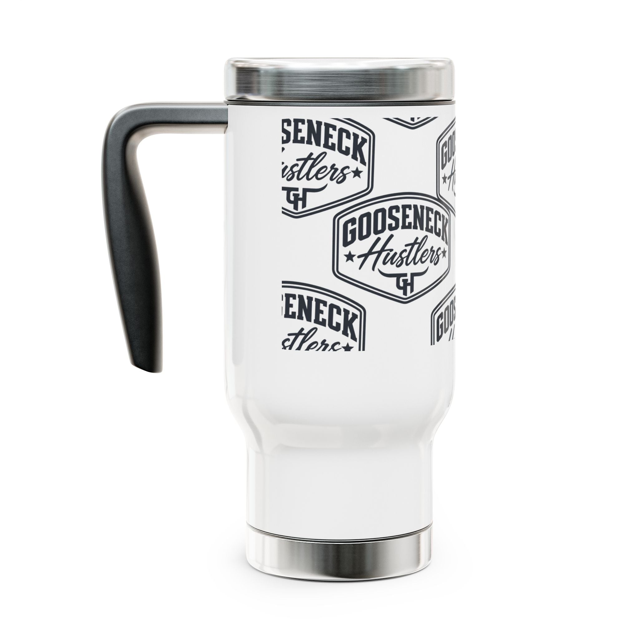 Gooseneck Hustlers Logo 14oz Stainless Travel Mug with Handle