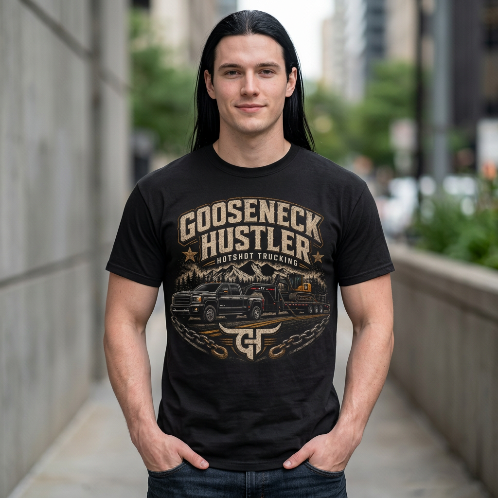 Gooseneck Hustler Trucking T-Shirt — Vintage Semi Truck & Hauler Tee