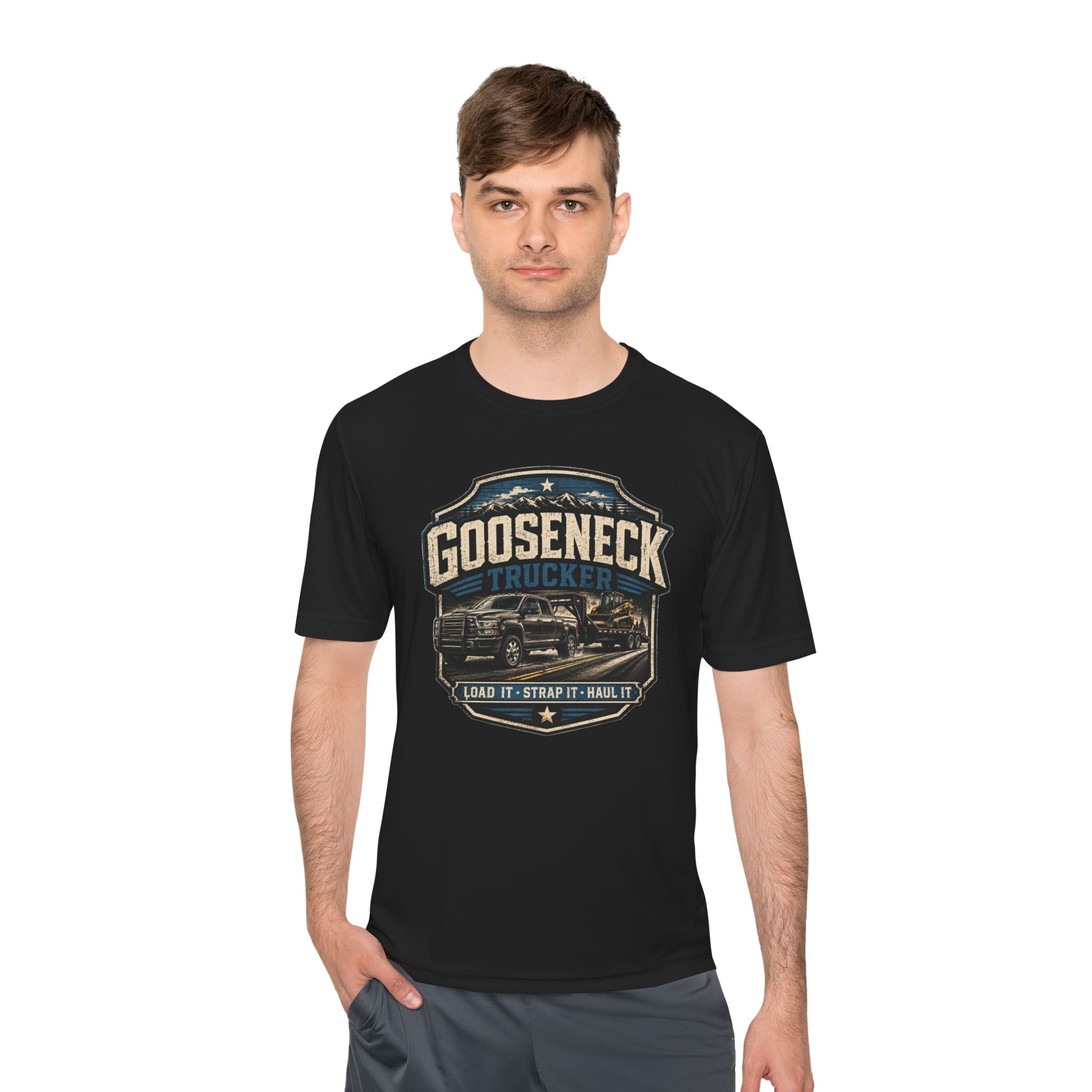 Gooseneck Trucker Tee — 'Gooseneck Trucker: Load It • Strap It • Haul It' Moisture‑Wicking Shirt