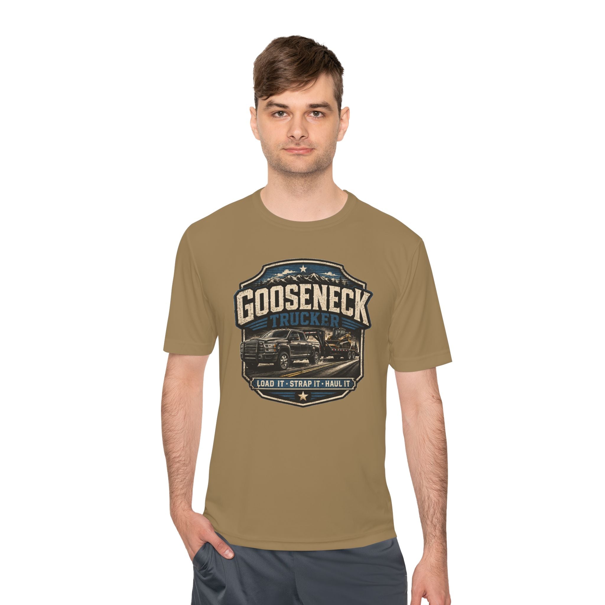 Gooseneck Trucker Tee — 'Gooseneck Trucker: Load It • Strap It • Haul It' Moisture‑Wicking Shirt
