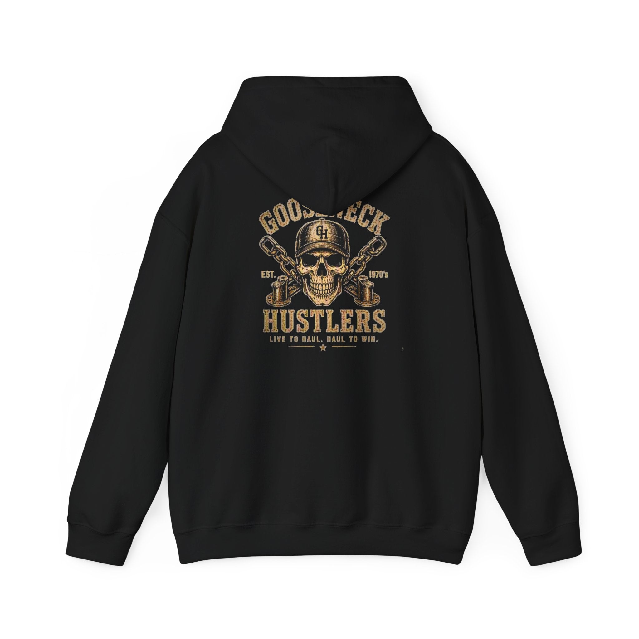 Good Luck Hustlers Skull Hoodie | Crossed Baseball Bats Vintage Logo
