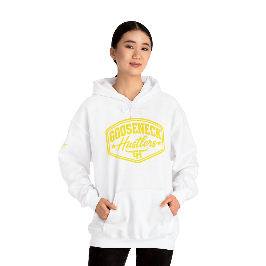 Gooseneck Hustlers Script Logo Hoodie | White Pullover Sweatshirt