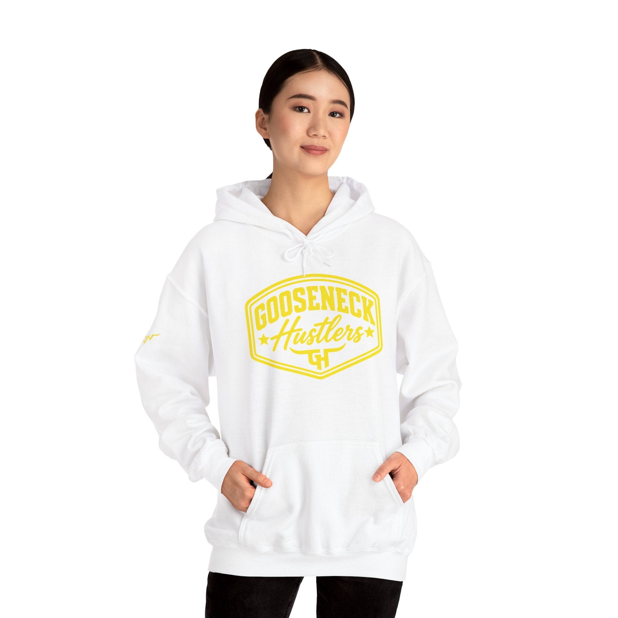 Gooseneck Hustlers Script Logo Hoodie | White Pullover Sweatshirt