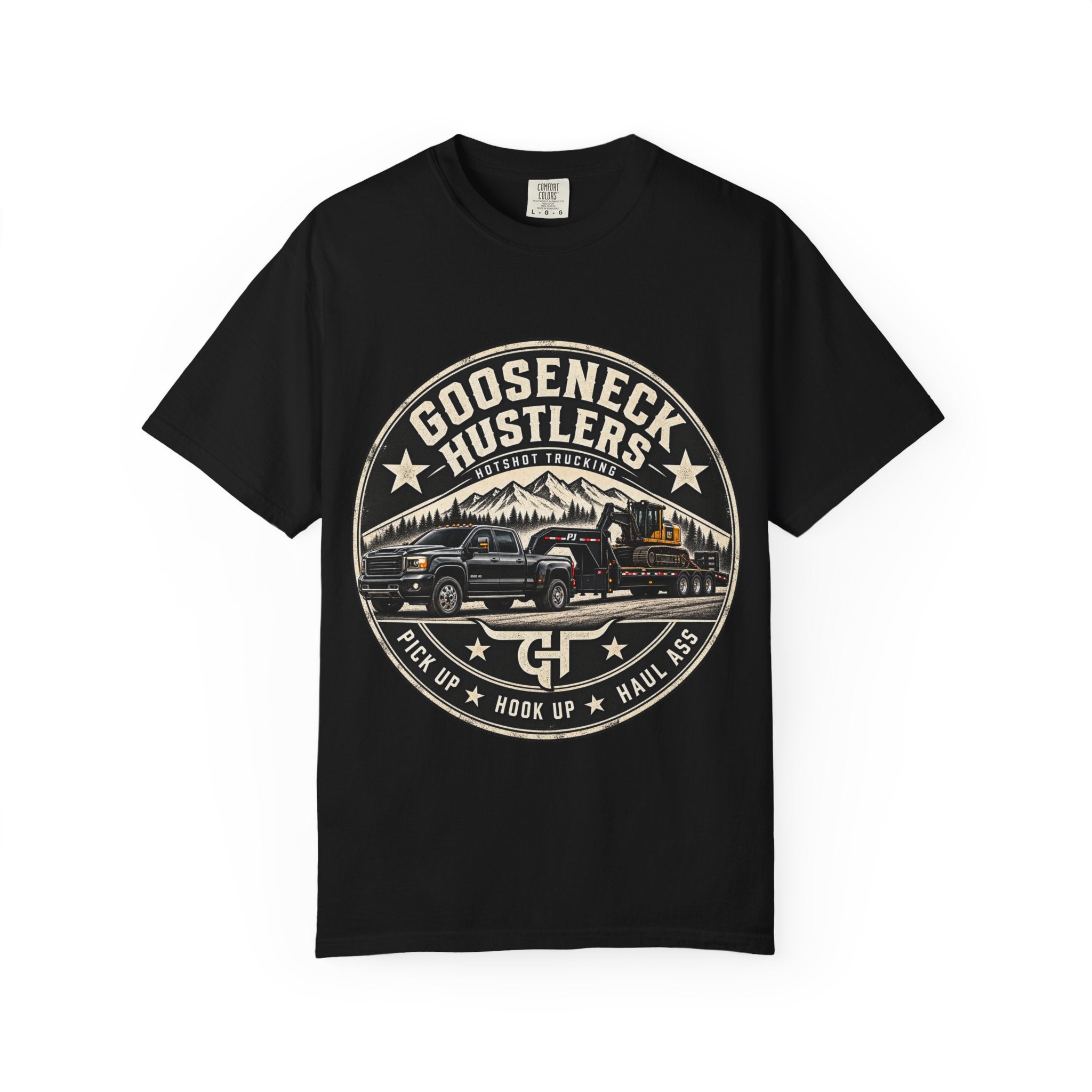 Gooseneck Hustlers Pickup Truck T-Shirt | Mountain Tow Haul Graphic